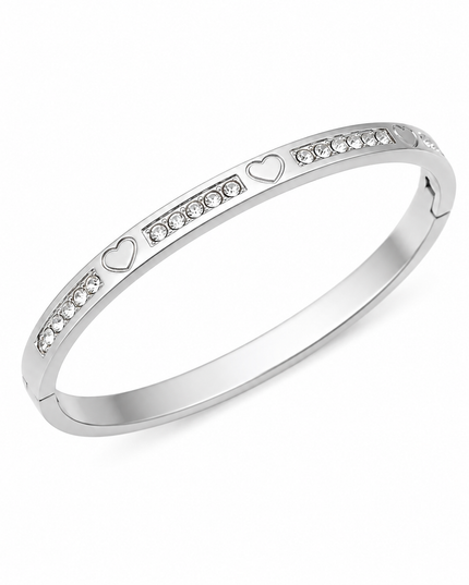 Silver Heart Crystal Bangle Bracelet