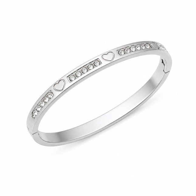 Silver Heart Crystal Bangle Bracelet
