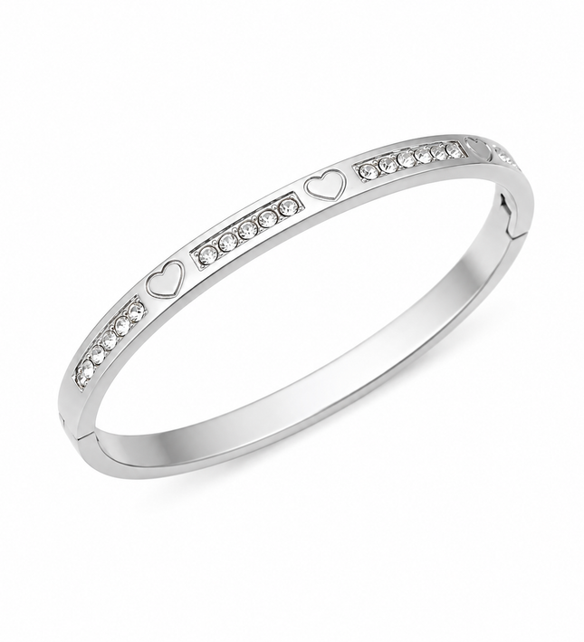Silver Heart Crystal Bangle Bracelet