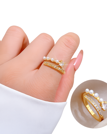 Pearl Grace Gold Crystal Adjustable Ring