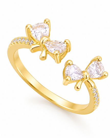Celestia Bow Gold Crystal Adjustable Ring