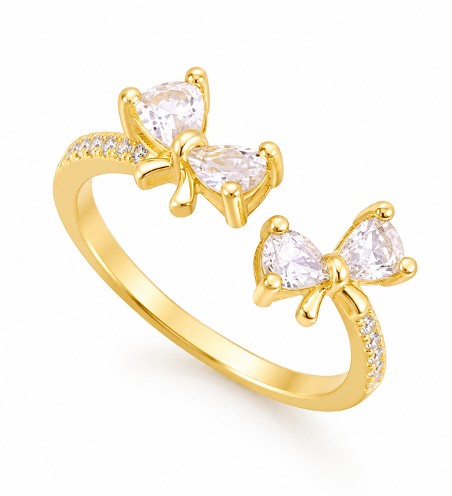 Celestia Bow Gold Crystal Adjustable Ring
