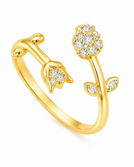 Blossom Heart Gold Crystal Adjustable Ring