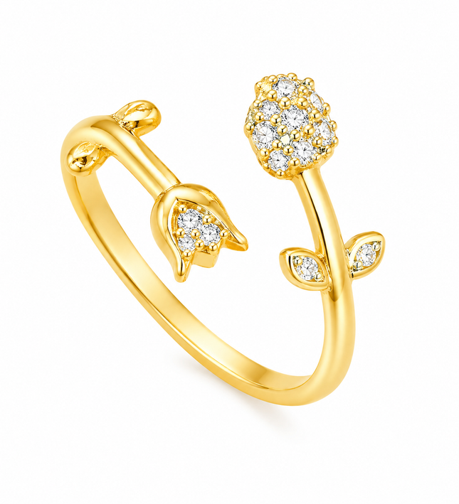 Blossom Heart Gold Crystal Adjustable Ring