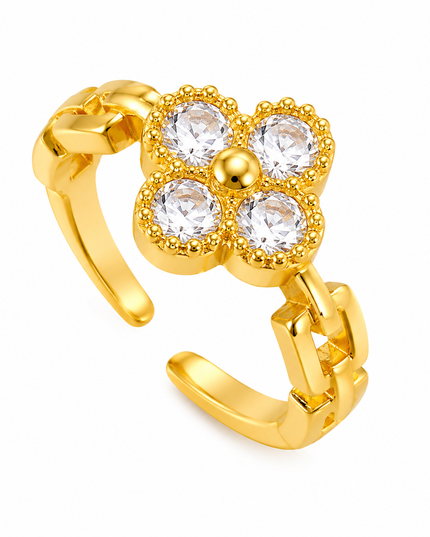 Celestia Clover Gold Crystal Adjustable Ring