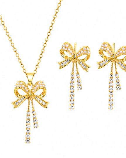 Celeste Bow Gold Necklace & Earrings Set