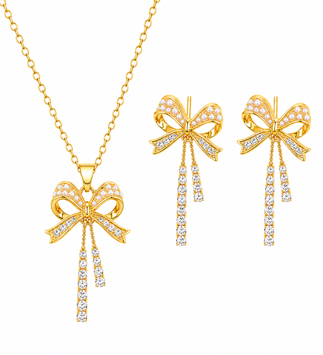 Celeste Bow Gold Necklace & Earrings Set
