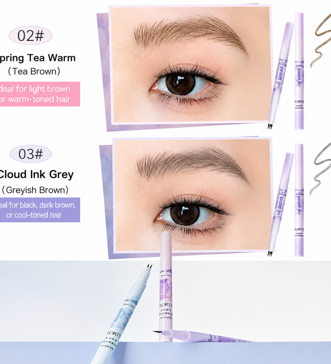 FLORTTE Ink Wash Initial Heart Liquid Dual-Prong Eyebrow Pen