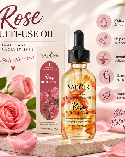 SADOER Rose Multi-Use Beauty Face and Body Oil – 55ml