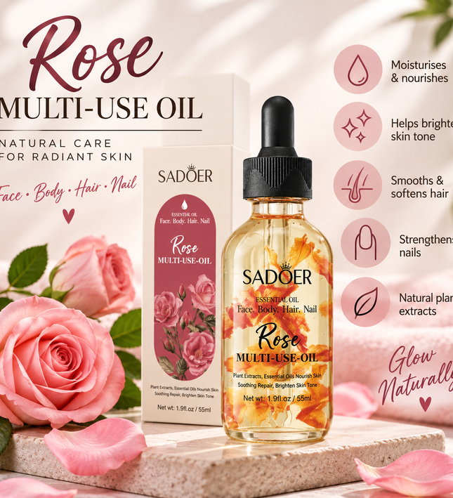 SADOER Rose Multi-Use Beauty Face and Body Oil – 55ml