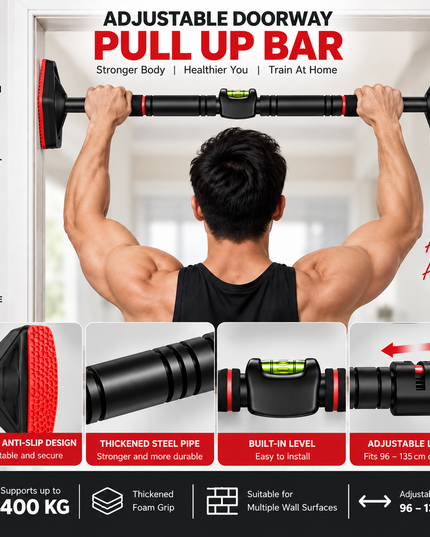 Adjustable Doorway Pull Up Bar – Heavy Duty Home Workout Bar 96–135cm