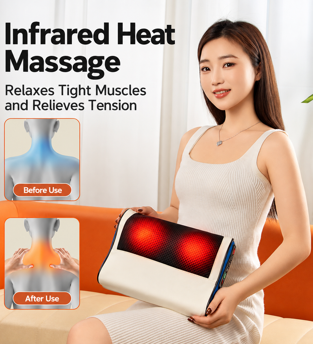 Multi-Function Heated Massage Pillow – Deep Kneading Neck, Back & Body Massager