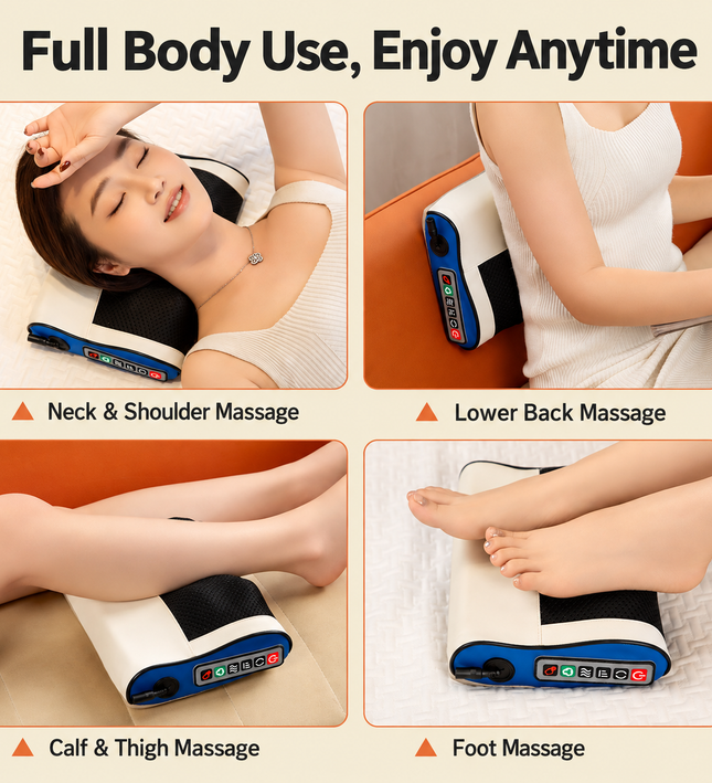 Multi-Function Heated Massage Pillow – Deep Kneading Neck, Back & Body Massager