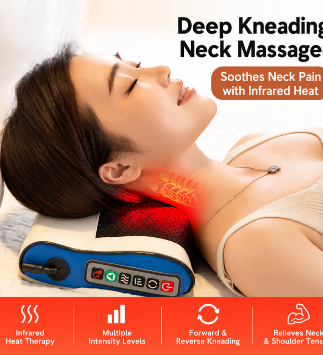 Multi-Function Heated Massage Pillow – Deep Kneading Neck, Back & Body Massager