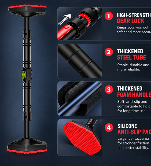 Adjustable Doorway Pull Up Bar – Heavy Duty Home Workout Bar 96–135cm
