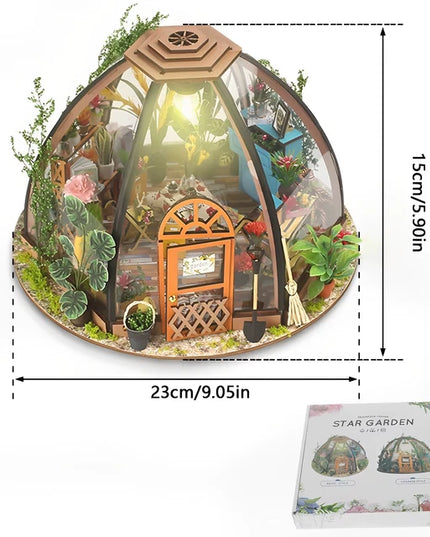 DIY Miniature Greenhouse Garden House Kit with LED Light