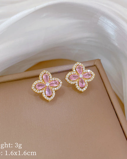 Pink Butterfly Blossom Gold Crystal Earrings