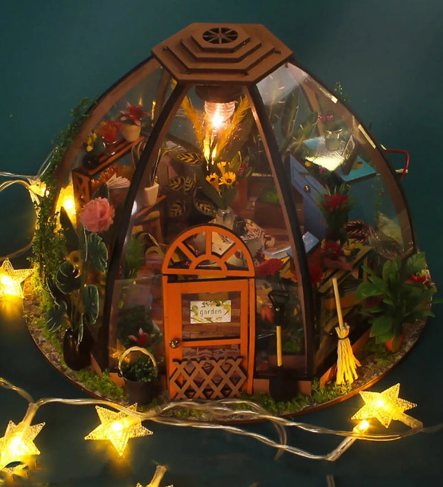 DIY Miniature Greenhouse Garden House Kit with LED Light