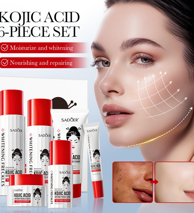 SADOER Hot Selling Facial Hydrating Moisturizing Anti Wrinkle Whitening Spot Removing and Kojic Acid Six Piece Set