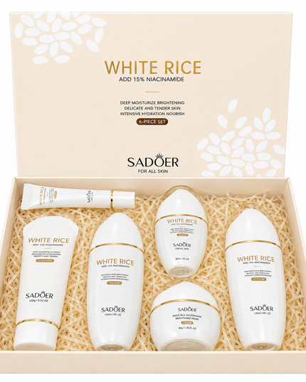 SADOER Rice Niacinamide Skincare Set - 6 Piece Firming Skincare Kit