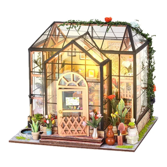DIY Miniature Flower Greenhouse Wooden Dollhouse Kit