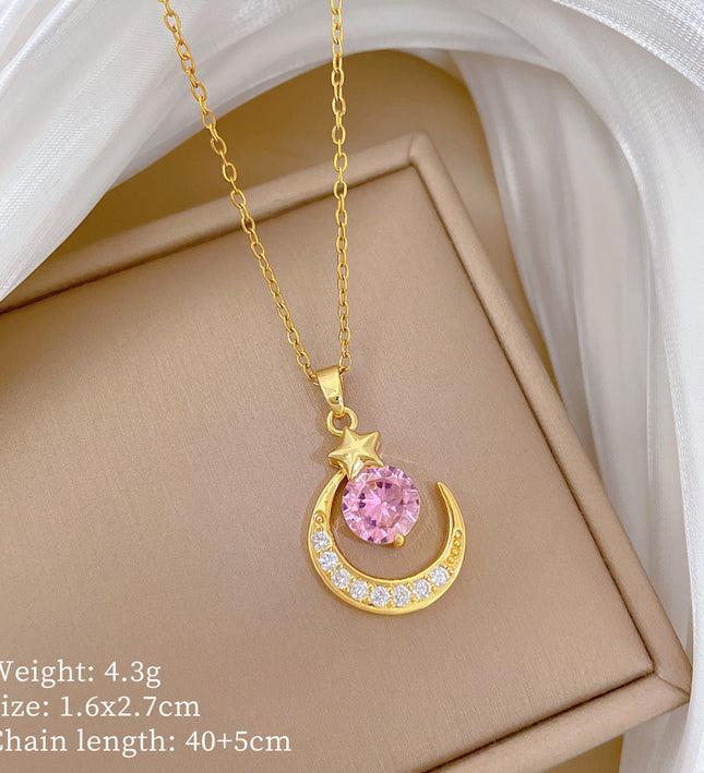 Celestia Moon Gold Crystal Necklace