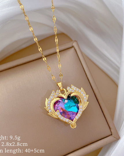 Mystic Big Heart Gold Crystal Necklace