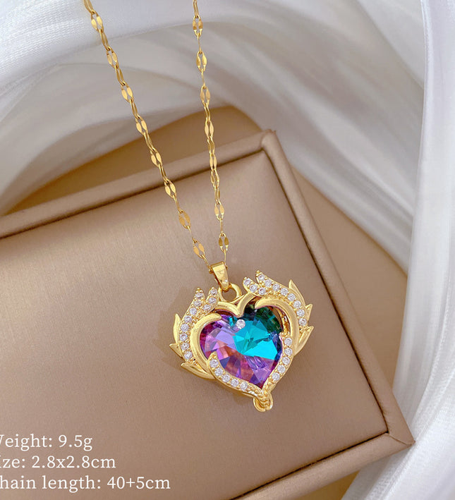Mystic Big Heart Gold Crystal Necklace