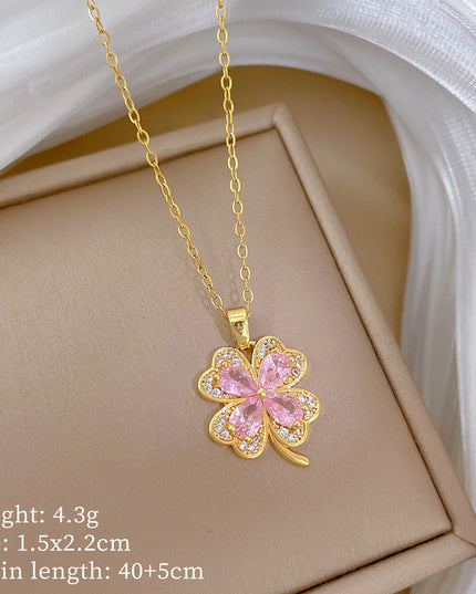 Sakura Clover Gold Crystal Necklace