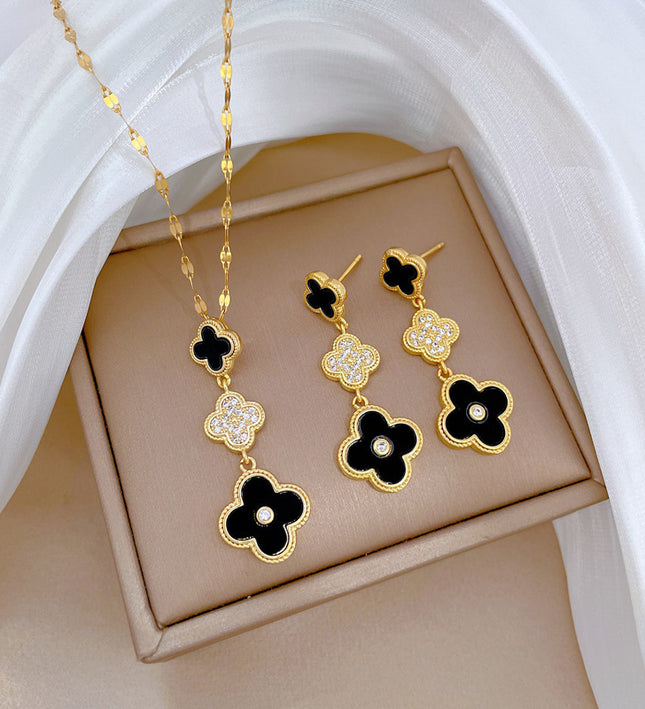 Midnight Clover Gold Necklace & Earrings Set