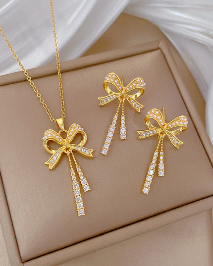 Celeste Bow Gold Necklace & Earrings Set