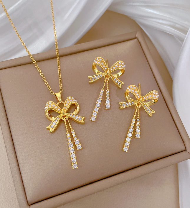 Celeste Bow Gold Necklace & Earrings Set
