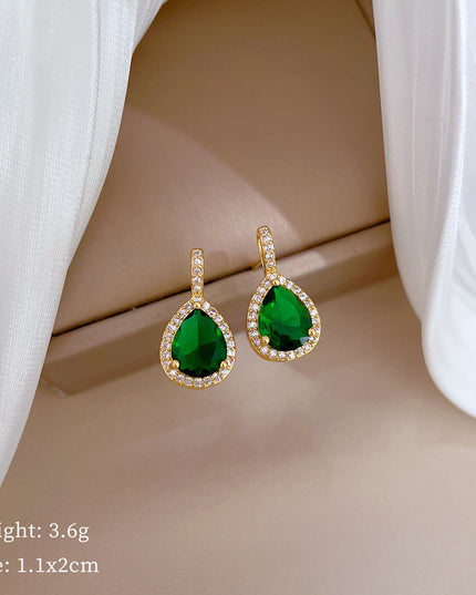 Emerald Teardrop Gold Crystal Earrings
