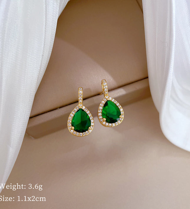 Emerald Teardrop Gold Crystal Earrings