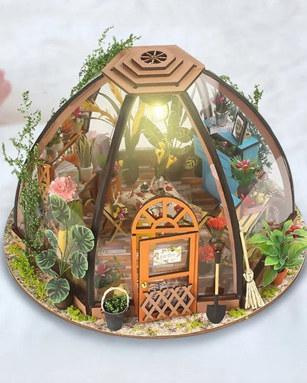 DIY Miniature Greenhouse Garden House Kit with LED Light