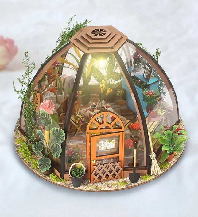 DIY Miniature Greenhouse Garden House Kit with LED Light