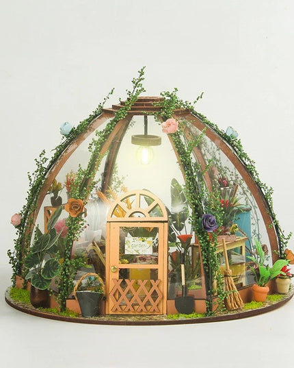 DIY Miniature Greenhouse Garden House Kit with LED Light