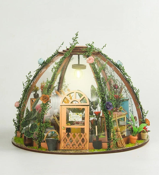 DIY Miniature Greenhouse Garden House Kit with LED Light