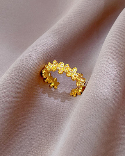 Golden Blossom Crystal Adjustable Ring