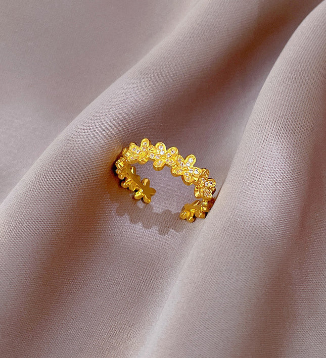 Golden Blossom Crystal Adjustable Ring