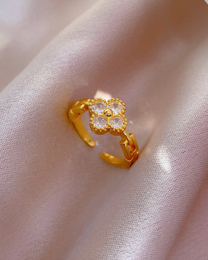 Celestia Clover Gold Crystal Adjustable Ring