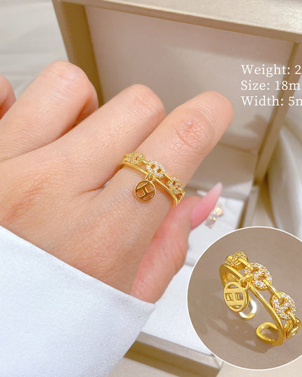 Lucky Chains Gold Crystal Adjustable Ring