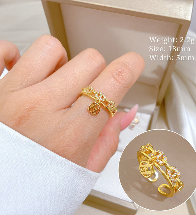 Lucky Chains Gold Crystal Adjustable Ring
