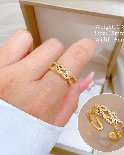 Eternal Knot Gold Crystal Adjustable Ring