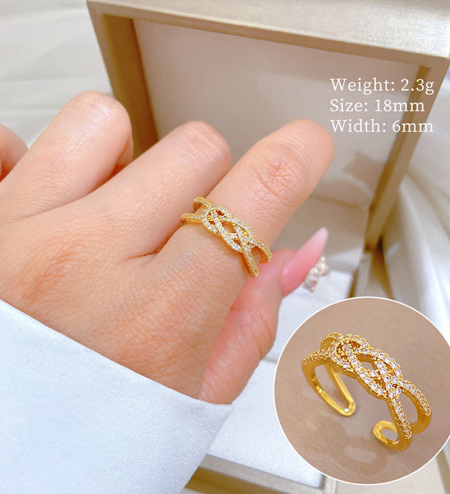 Eternal Knot Gold Crystal Adjustable Ring