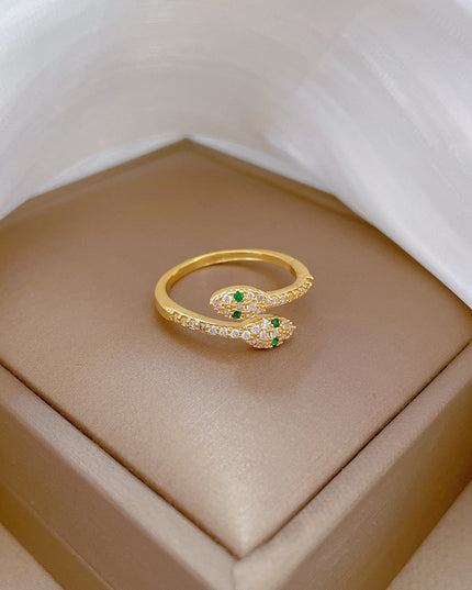 Serpentine Emerald Gold Crystal Adjustable Ring