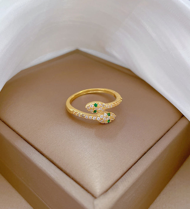 Serpentine Emerald Gold Crystal Adjustable Ring