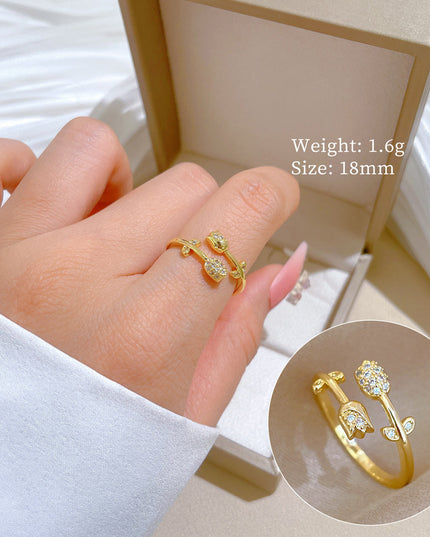 Blossom Heart Gold Crystal Adjustable Ring