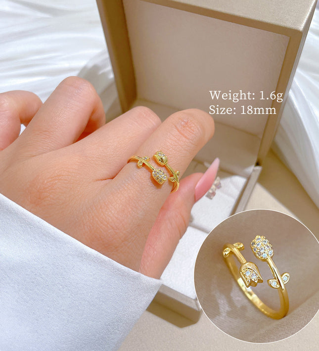 Blossom Heart Gold Crystal Adjustable Ring