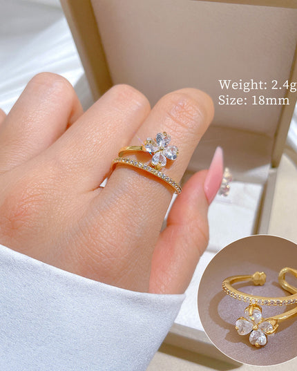 Blossom Grace Gold Crystal Adjustable Ring